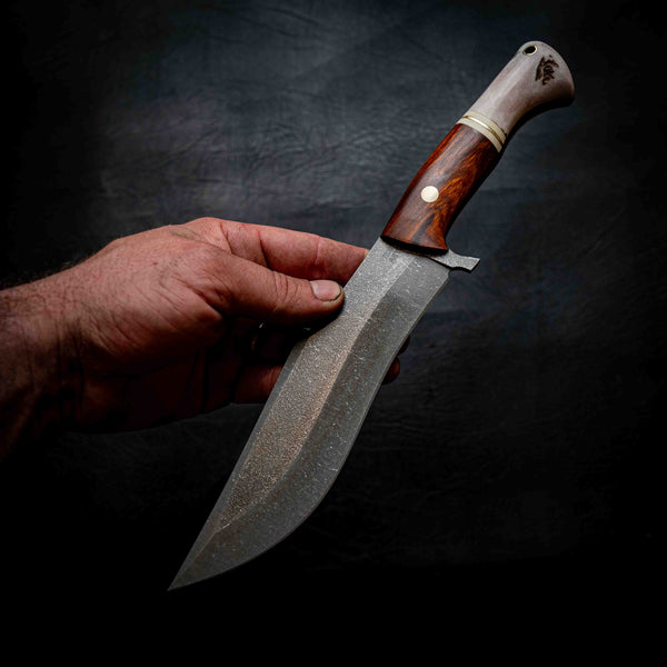 Recurve Bowie — Arizona Ironwood, Brass, Ivory G10 & Deer Antler