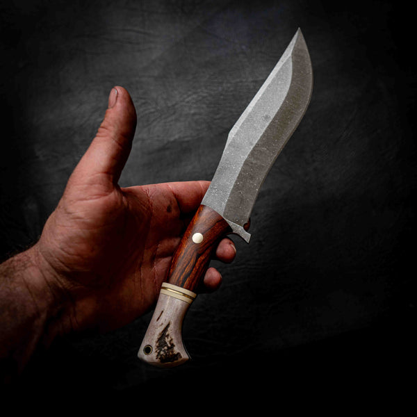 Recurve Bowie — Arizona Ironwood, Brass, Ivory G10 & Deer Antler