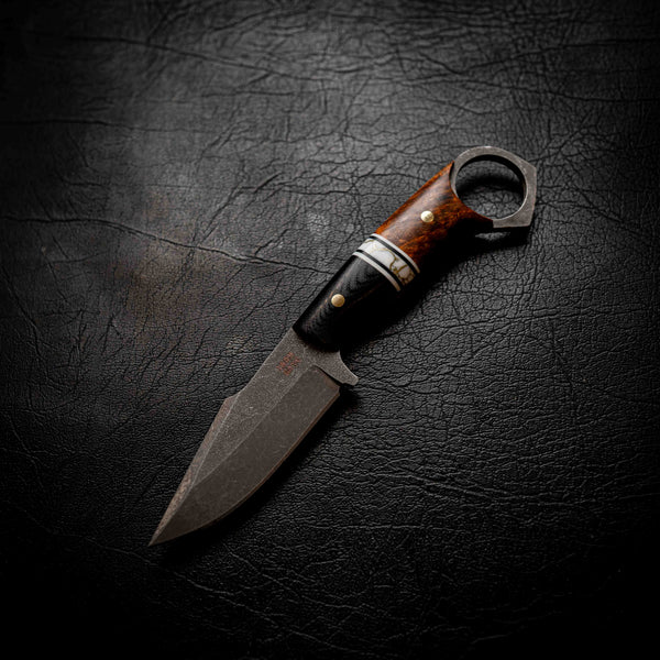Mini Hunter — Black G10, White & Brass TruStone & Amboyna Burl