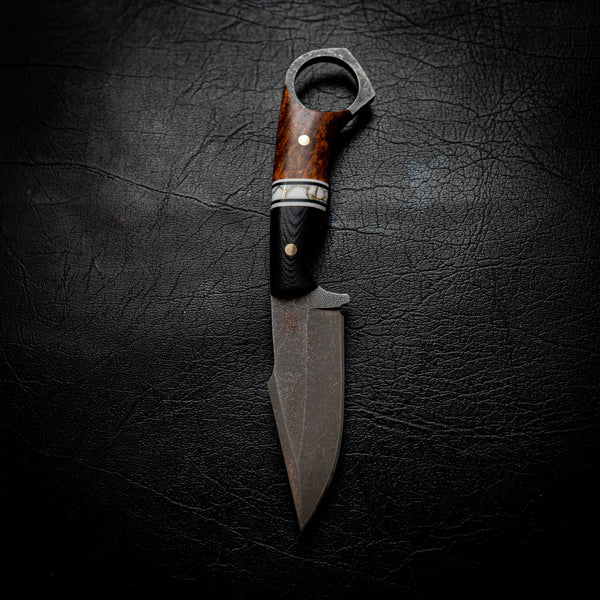 Mini Hunter — Black G10, White & Brass TruStone & Amboyna Burl