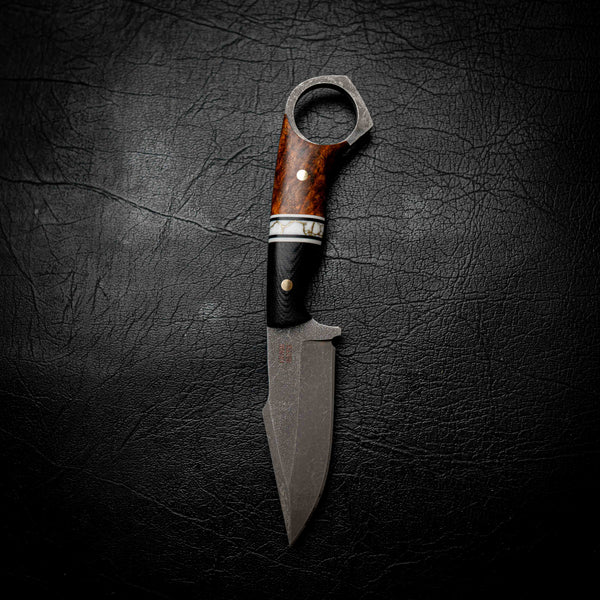 Mini Hunter — Black G10, White & Brass TruStone & Amboyna Burl
