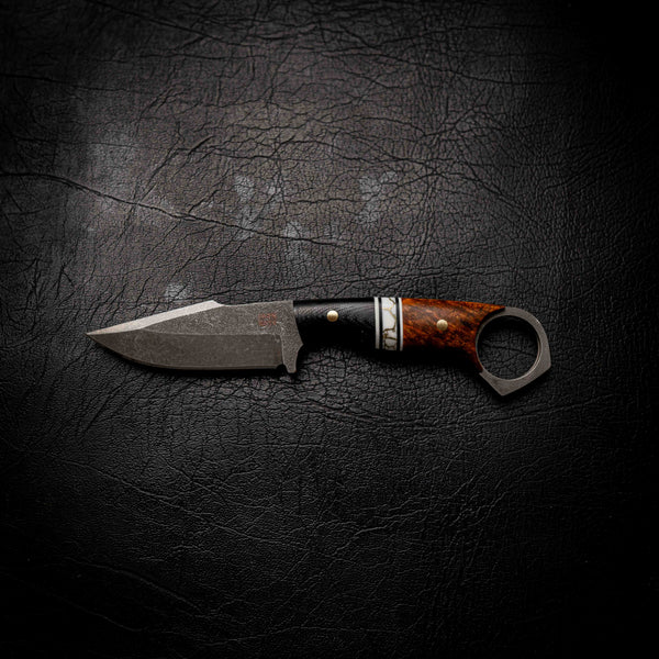 Mini Hunter — Black G10, White & Brass TruStone & Amboyna Burl