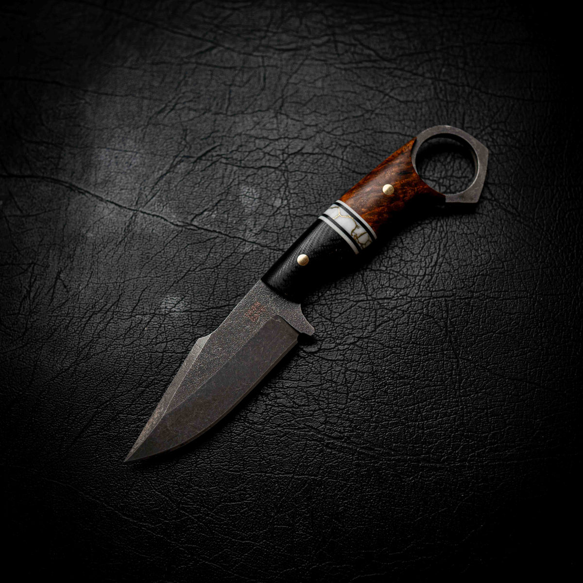 Mini Hunter — Black G10, White & Brass TruStone & Amboyna Burl