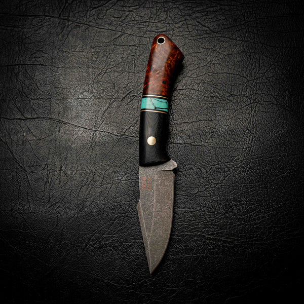 Wedgetail — Black G10, Turquoise TruStone & Amboyna Burl