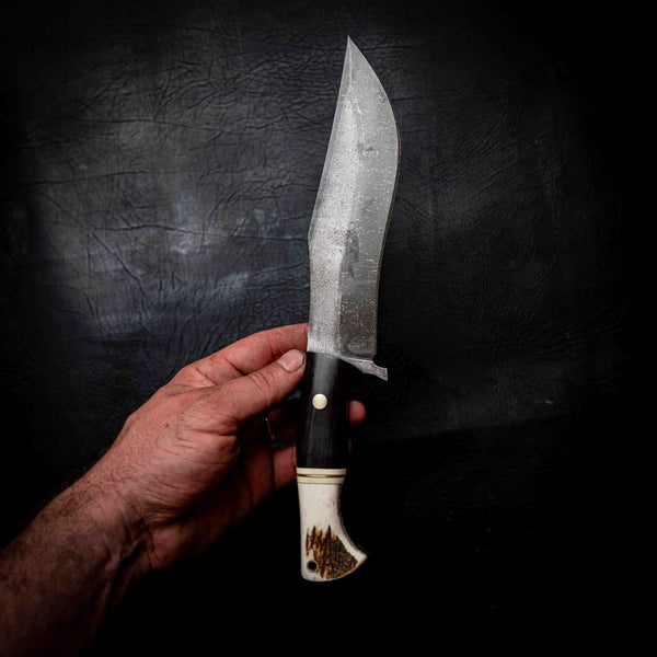 Recurve Bowie — African Blackwood, Ivory G10, Brass & Deer Antler