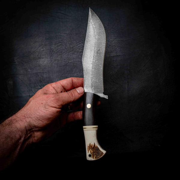 Recurve Bowie — African Blackwood, Ivory G10, Brass & Deer Antler