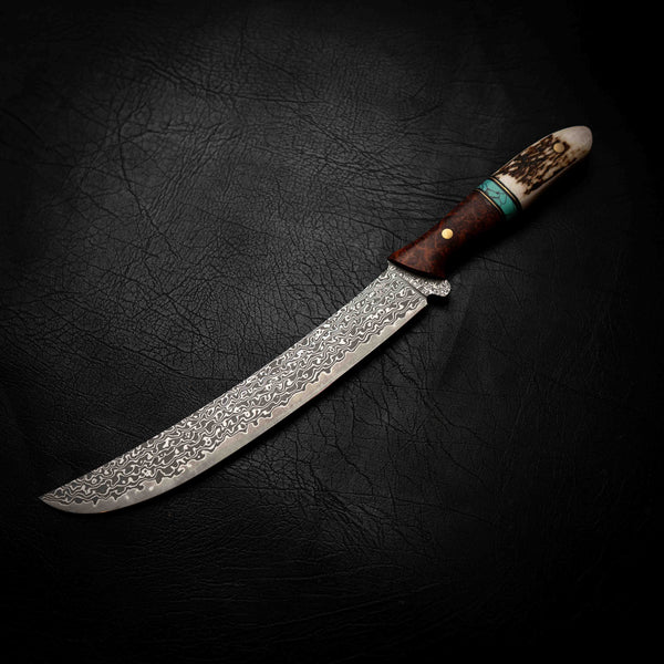 The Breaker — Damascus | Red Amboyna Burl, TruStone, Brass & Deer Antler