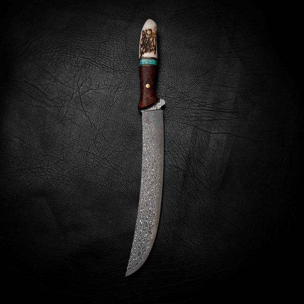 The Breaker — Damascus | Red Amboyna Burl, TruStone, Brass & Deer Antler