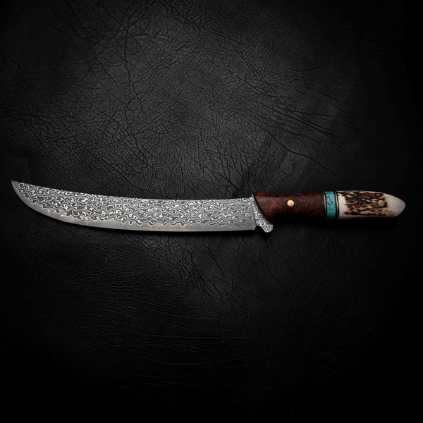 The Breaker — Damascus | Red Amboyna Burl, TruStone, Brass & Deer Antler