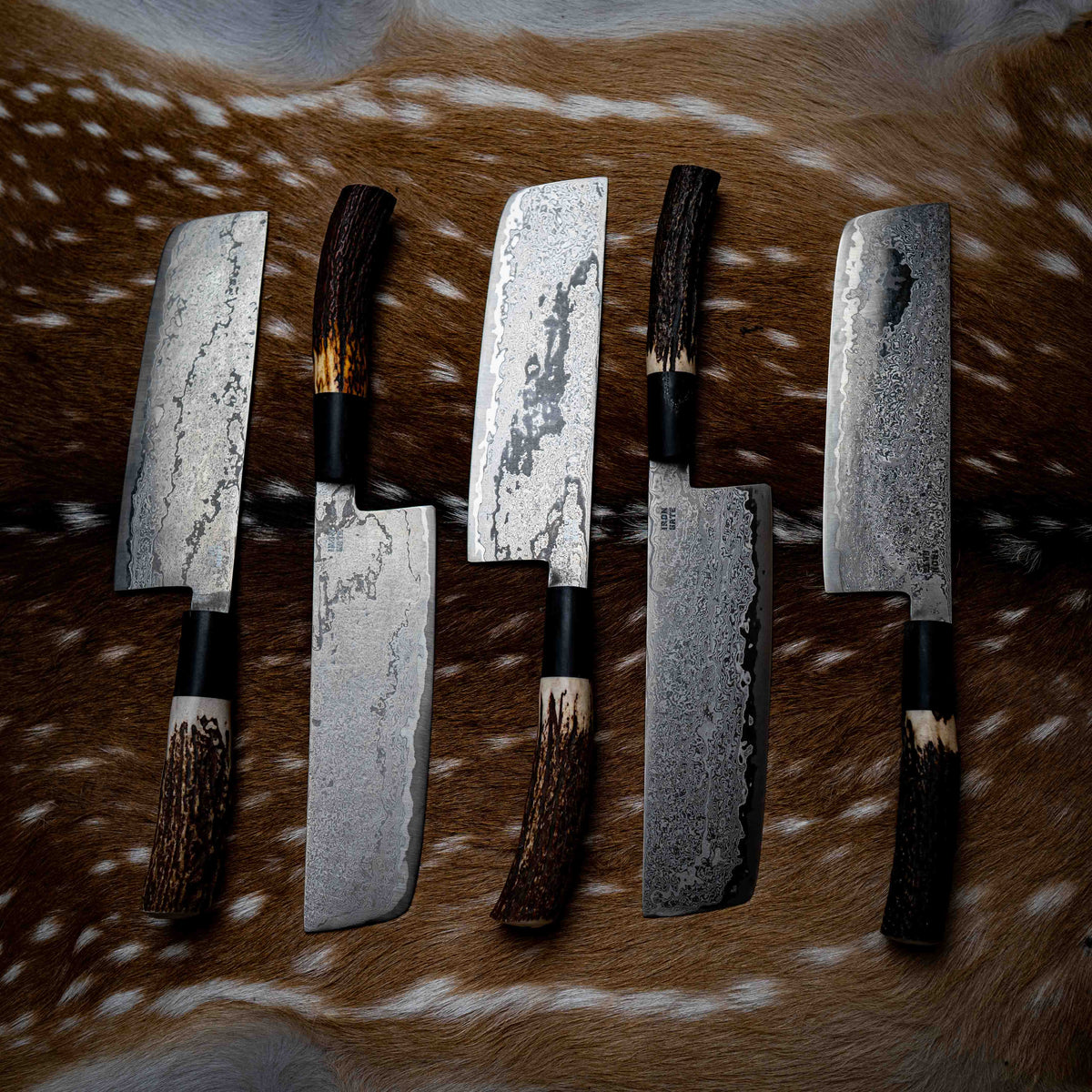 Nakiri — M390 Stainless Damascus, Buffalo Horn & Deer Antler Wa Handle