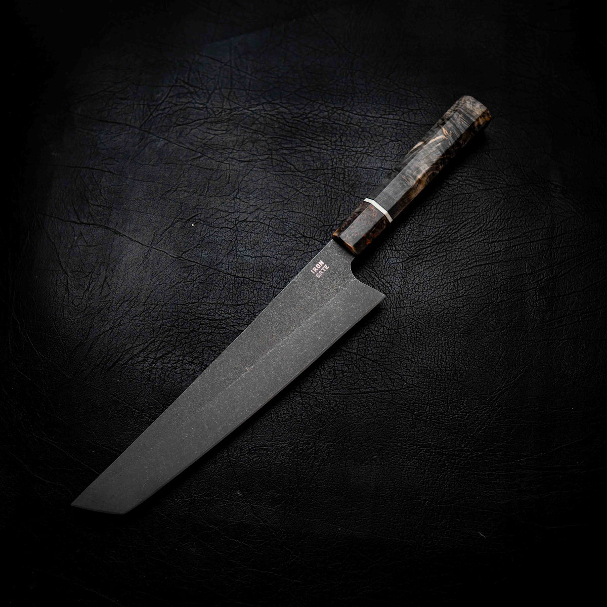 Tanto Slicer — Stonewashed N690, Dark Maple Burl & Ivory G10 Wa Handle