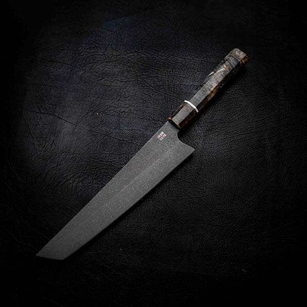Tanto Slicer — Stonewashed N690, Dark Maple Burl & Ivory G10 Wa Handle