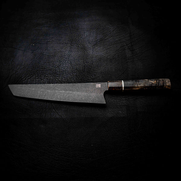 Tanto Slicer — Stonewashed N690, Dark Maple Burl & Ivory G10 Wa Handle