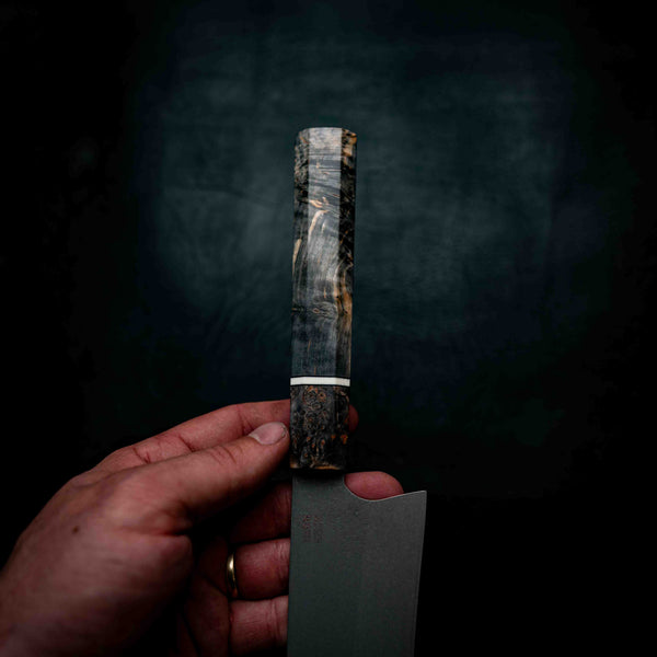 Tanto Slicer — Stonewashed N690, Dark Maple Burl & Ivory G10 Wa Handle