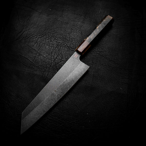 Kiritsuke — Stonewashed N690, Buffalo Horn & Maple Burl Wa Handle