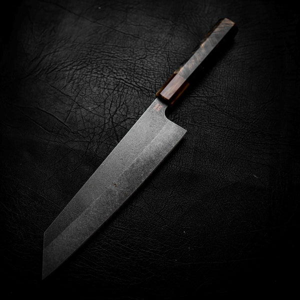 Kiritsuke — Stonewashed N690, Buffalo Horn & Maple Burl Wa Handle