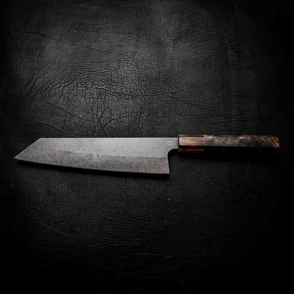 Kiritsuke — Stonewashed N690, Buffalo Horn & Maple Burl Wa Handle