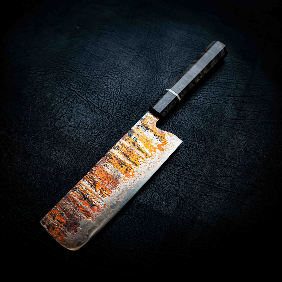 Nakiri — 1084 Coppermascus San Mai, Black Maple & Ivory G10 Wa Handle