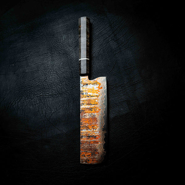 Nakiri — 1084 Coppermascus San Mai, Black Maple & Ivory G10 Wa Handle