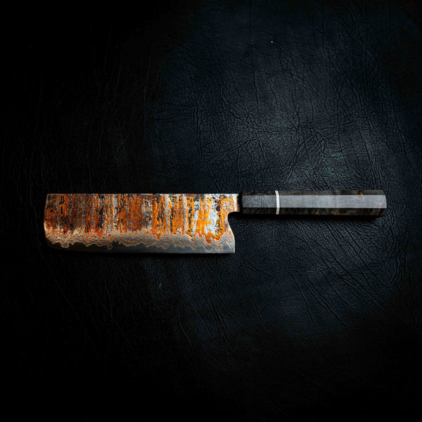Nakiri — 1084 Coppermascus San Mai, Black Maple & Ivory G10 Wa Handle