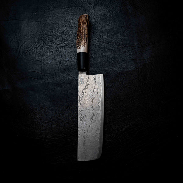 Nakiri — M390 Stainless Damascus, Buffalo Horn & Deer Antler Wa Handle