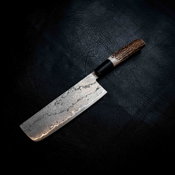 Nakiri — M390 Stainless Damascus, Buffalo Horn & Deer Antler Wa Handle