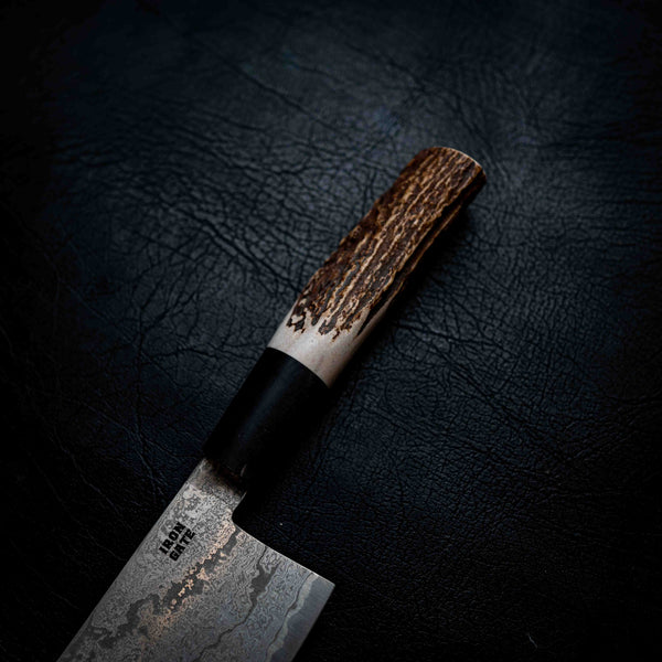 Nakiri — M390 Stainless Damascus, Buffalo Horn & Deer Antler Wa Handle