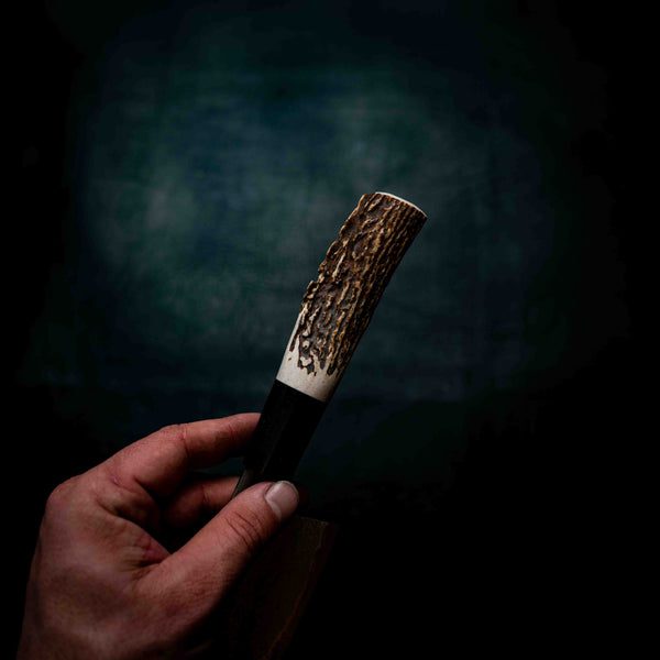 Nakiri — M390 Stainless Damascus, Buffalo Horn & Deer Antler Wa Handle