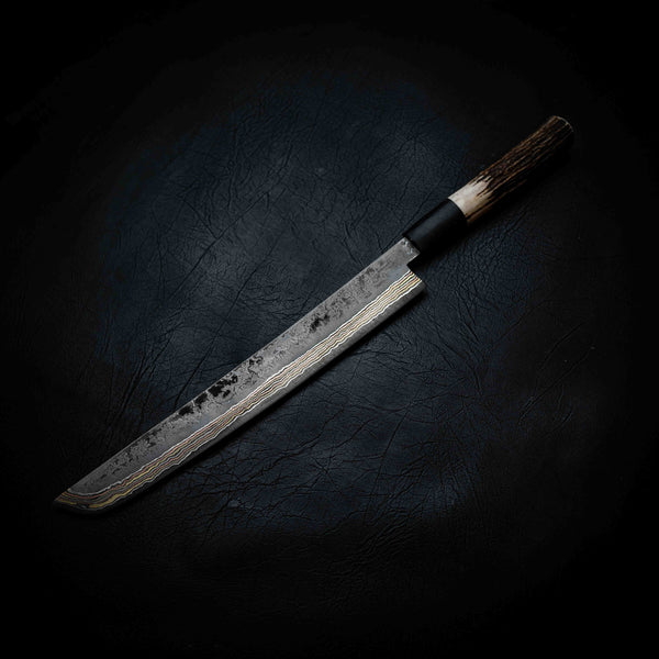 Sashimi Knife — 1084 Coppermascus San Mai, Deer Antler & Buffalo Horn Handle