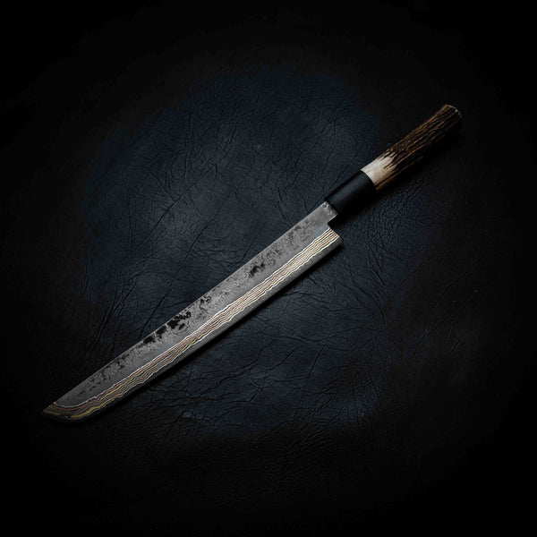 Sashimi Knife — 1084 Coppermascus San Mai, Deer Antler & Buffalo Horn Handle
