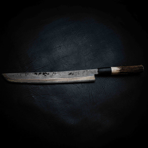 Sashimi Knife — 1084 Coppermascus San Mai, Deer Antler & Buffalo Horn Handle