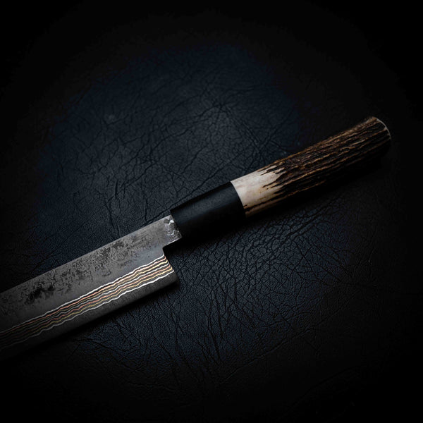 Sashimi Knife — 1084 Coppermascus San Mai, Deer Antler & Buffalo Horn Handle