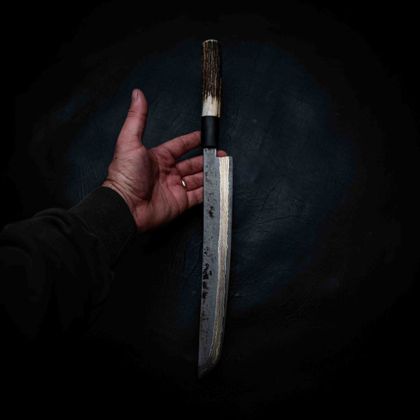 Sashimi Knife — 1084 Coppermascus San Mai, Deer Antler & Buffalo Horn Handle