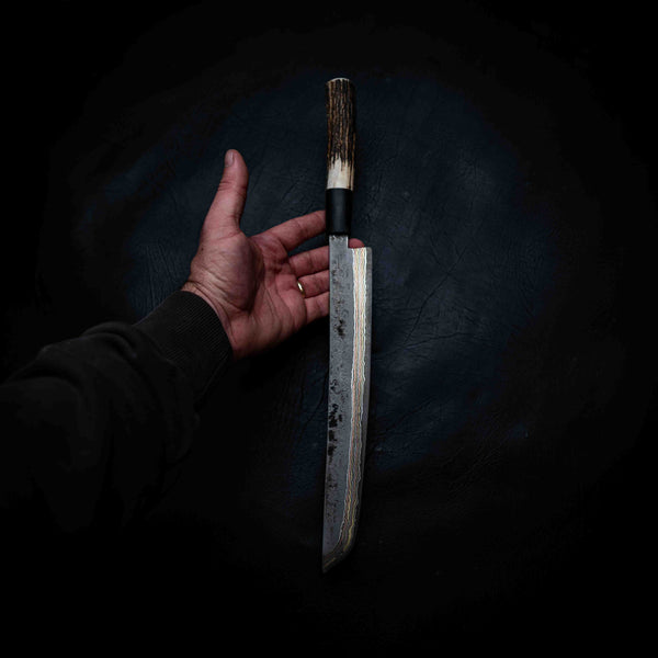 Sashimi Knife — 1084 Coppermascus San Mai, Deer Antler & Buffalo Horn Handle