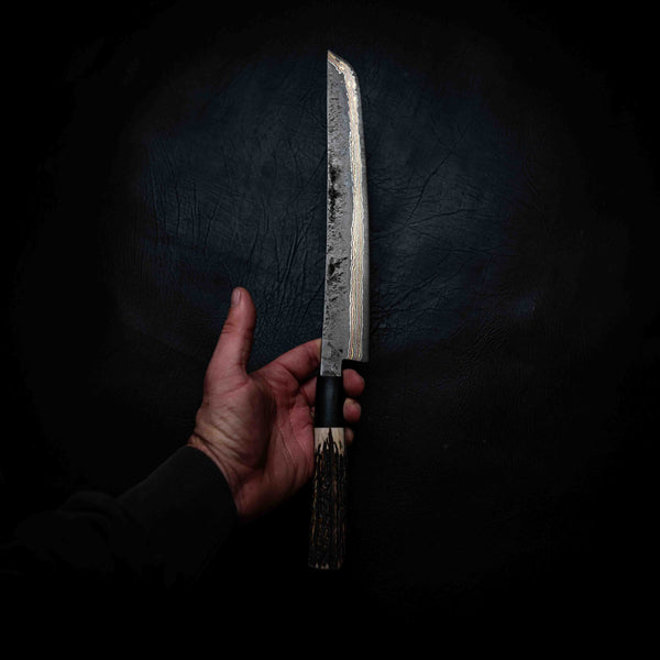 Sashimi Knife — 1084 Coppermascus San Mai, Deer Antler & Buffalo Horn Handle