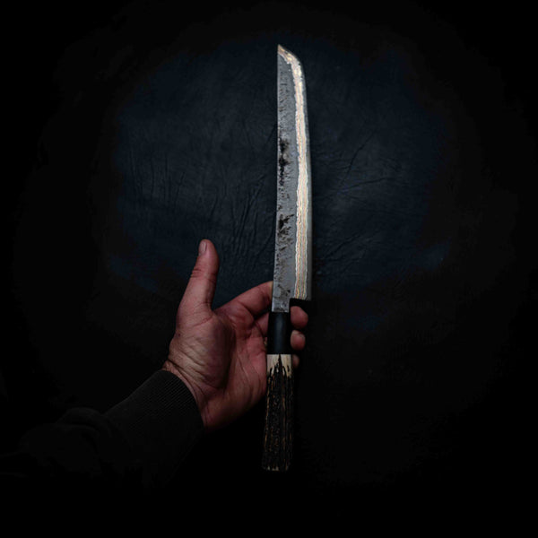Sashimi Knife — 1084 Coppermascus San Mai, Deer Antler & Buffalo Horn Handle