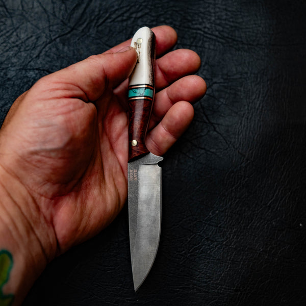 The Ringer — Red Mallee Burl, Aqua TruStone & Deer Antler