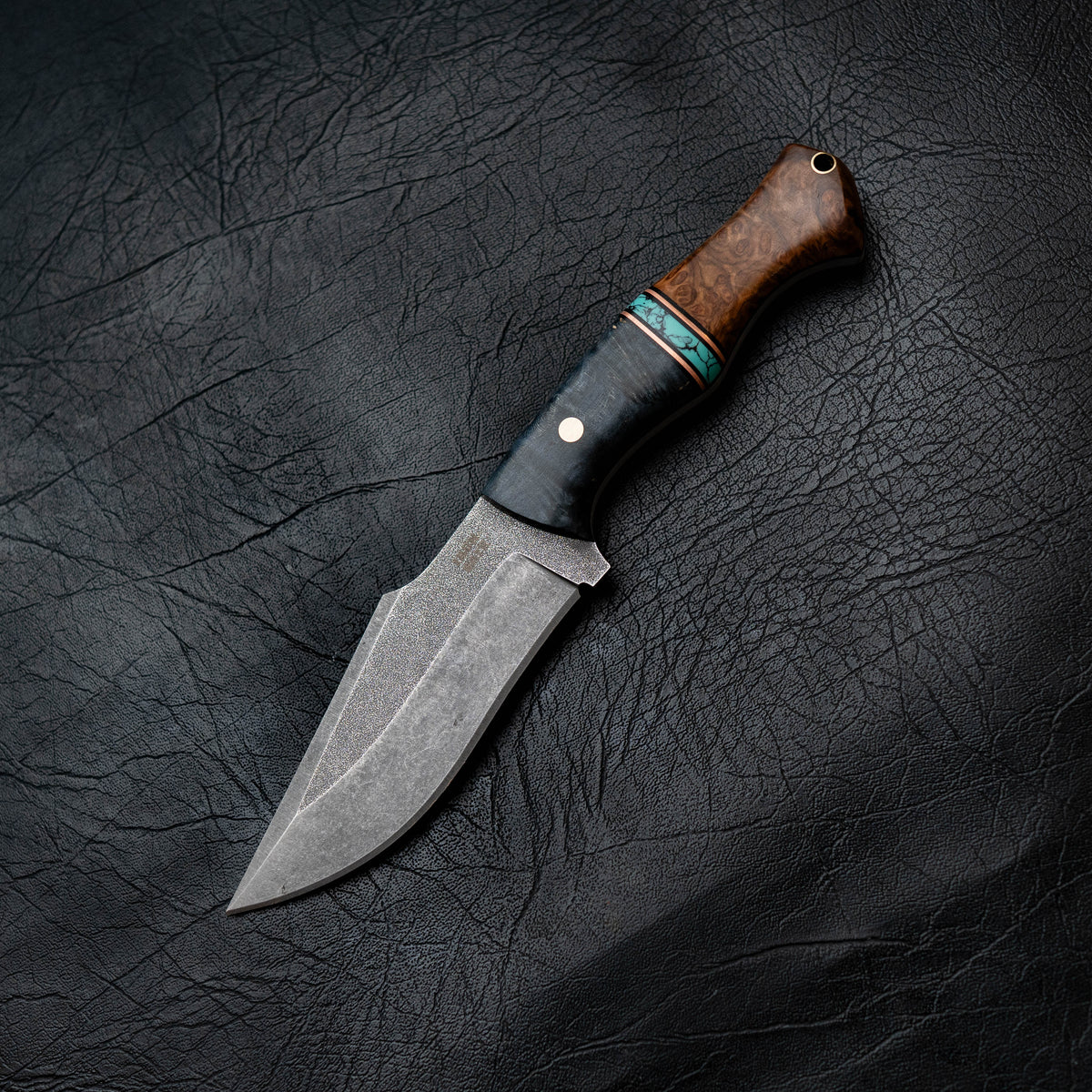 Wide Hunter — Blue Curly Maple, Aqua TruStone, Copper & York Gum Burl