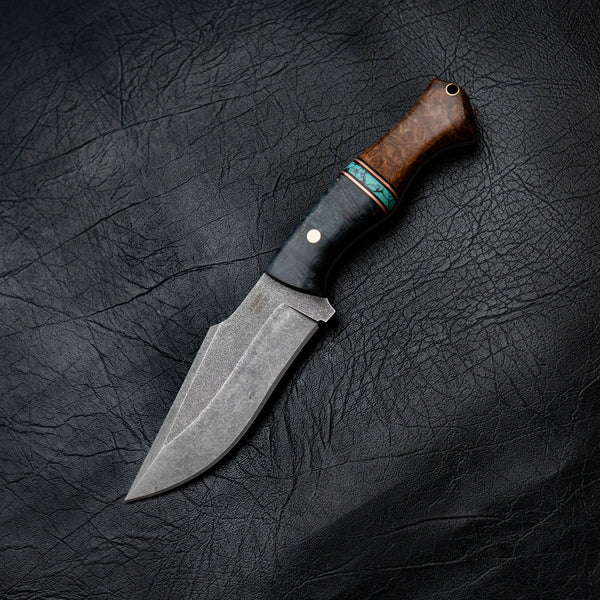 Wide Hunter — Blue Curly Maple, Aqua TruStone, Copper & York Gum Burl