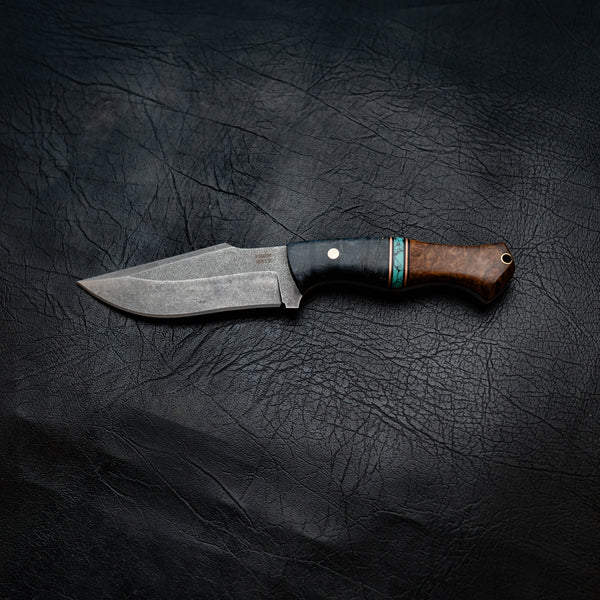 Wide Hunter — Blue Curly Maple, Aqua TruStone, Copper & York Gum Burl
