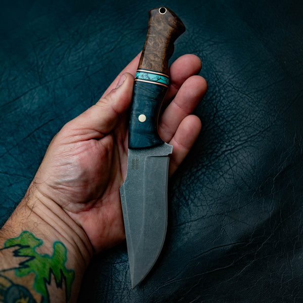 Wide Hunter — Blue Curly Maple, Aqua TruStone, Copper & York Gum Burl