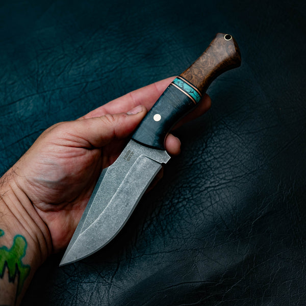 Wide Hunter — Blue Curly Maple, Aqua TruStone, Copper & York Gum Burl