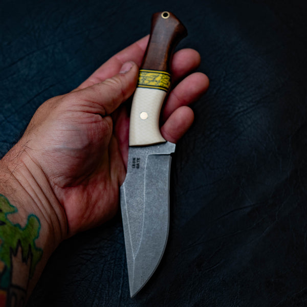 Wide Hunter — White G10, Yellow TruStone & Gidgee