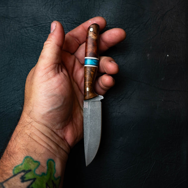 The Ringer — Red Mallee Burl, York Gum Burl, Blue Trustone & White G10