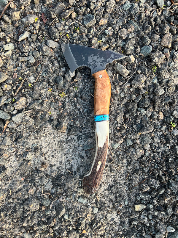 Carbon Steel Tomahawk - Antler & Burl Handle