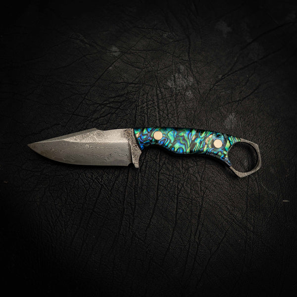 Mini Hunter — Damascus & Abalone — Detail view | Iron Gate Knives