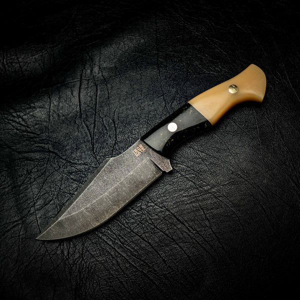 Hunter — Black & Gold Restone with Vintage Ivory G10 — Iron Gate Knives | Handmade in Australia