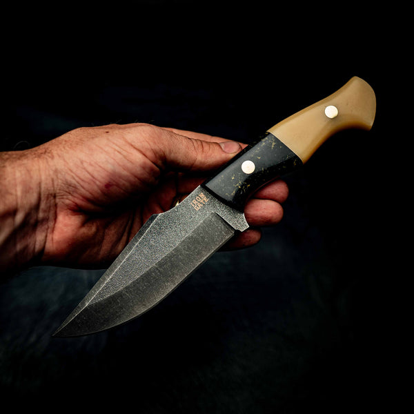 Hunter — Black & Gold Restone with Vintage Ivory G10 — View 5 | Iron Gate Knives