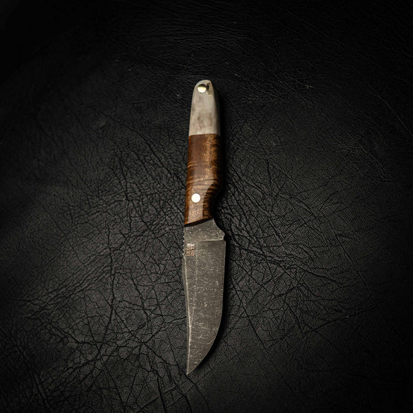Scout — Curly Acacia & Fallow Deer Antler — Detail view | Iron Gate Knives
