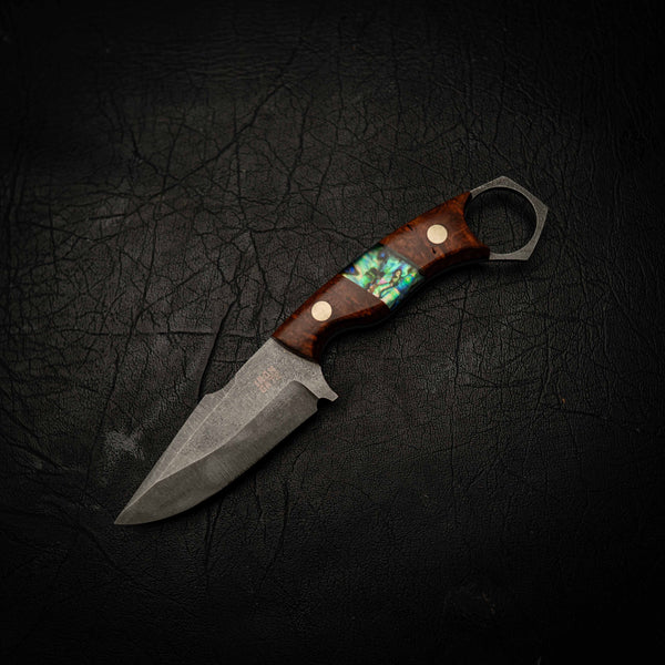 Mini Hunter — N690 & Red Amboyna Burl (Abalone Inlay)